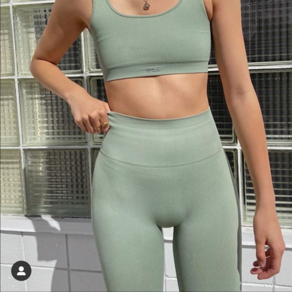 SET Active Sage Green Seamless Ribbed Sports Bra